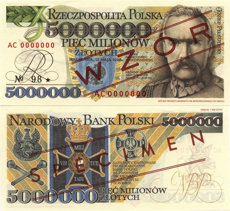 Banknot 5000000 zł Józef Piłsudski UNC replika
